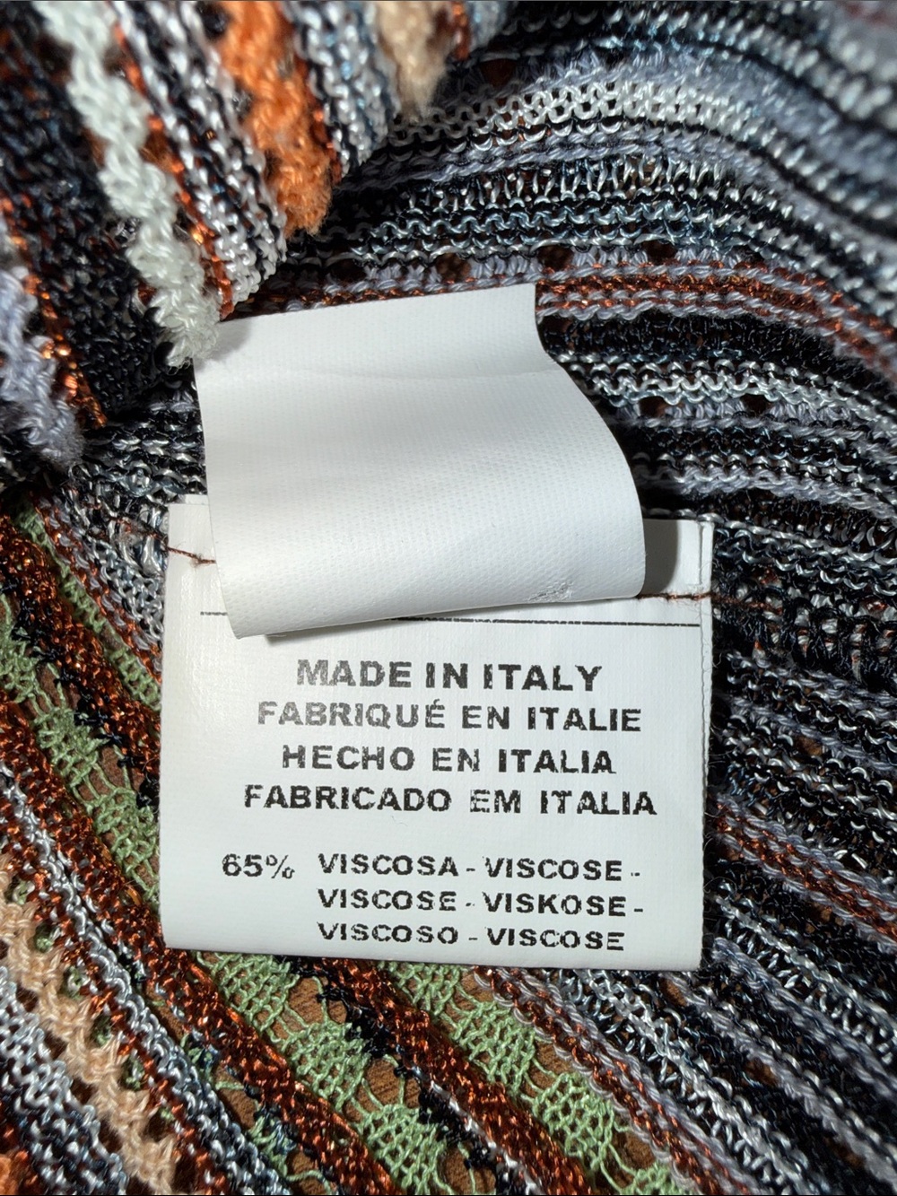 MISSONI- Sheer Multi-Color Striped V-Neck Knit Mini Dress - Picture 8 of 8